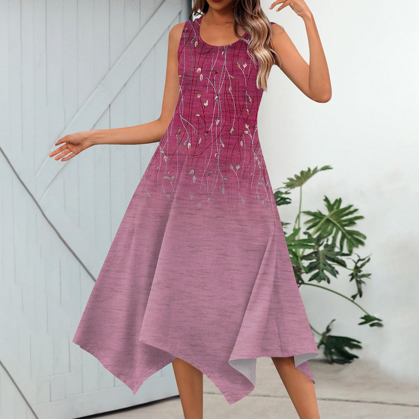 

Жіноча повсякденна модна сукня міді без рукавів із нерівним подолом і круглим вирізом XL