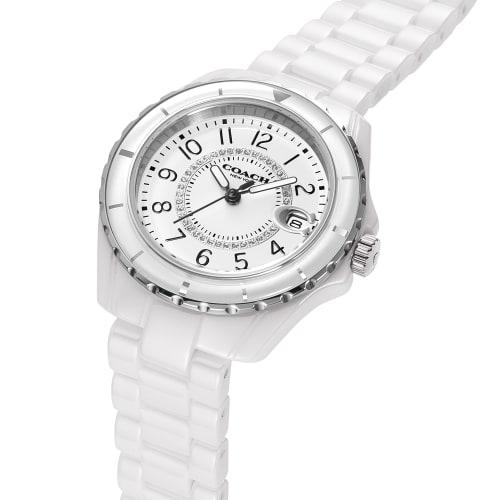 Coach Watch PRESTON Black Dial Quartz Daily Waterproof Mineral Glass 33mm Ceramic 14503462 Women's White