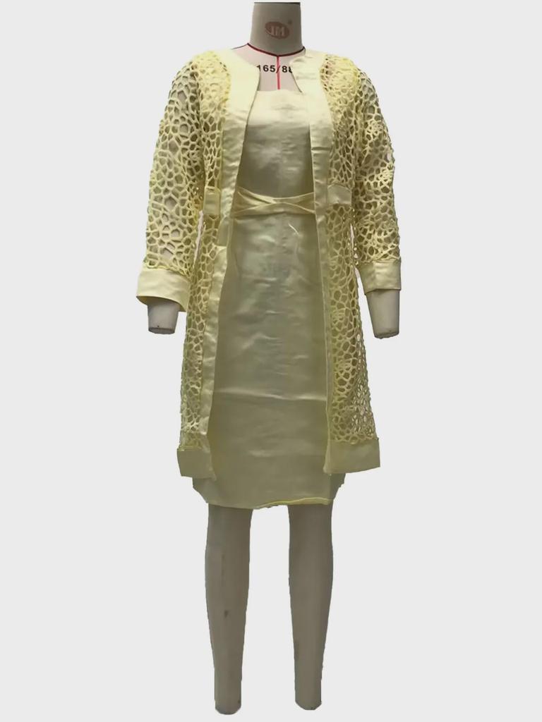 Conjunto de Vestido Cárdigan de Encaje Colorido para Mujer 2025 - Incluye Dos Abrigos