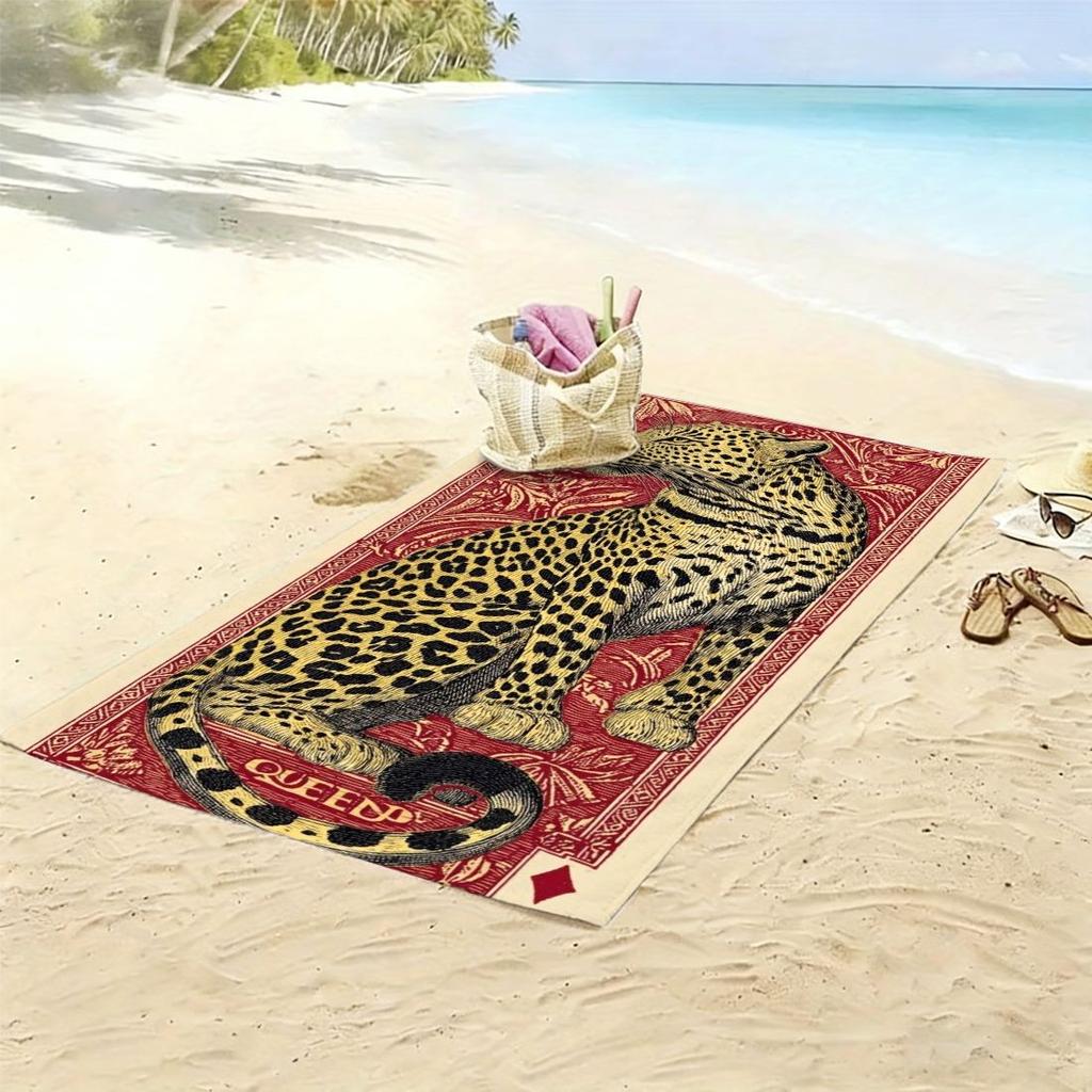 1 Queen Leopard Beach Towel Single Sided 2D Print Soft Microfiber Beach Towel Beach Pool Spa Bathroom Retro Decor Bold Vibe Gift