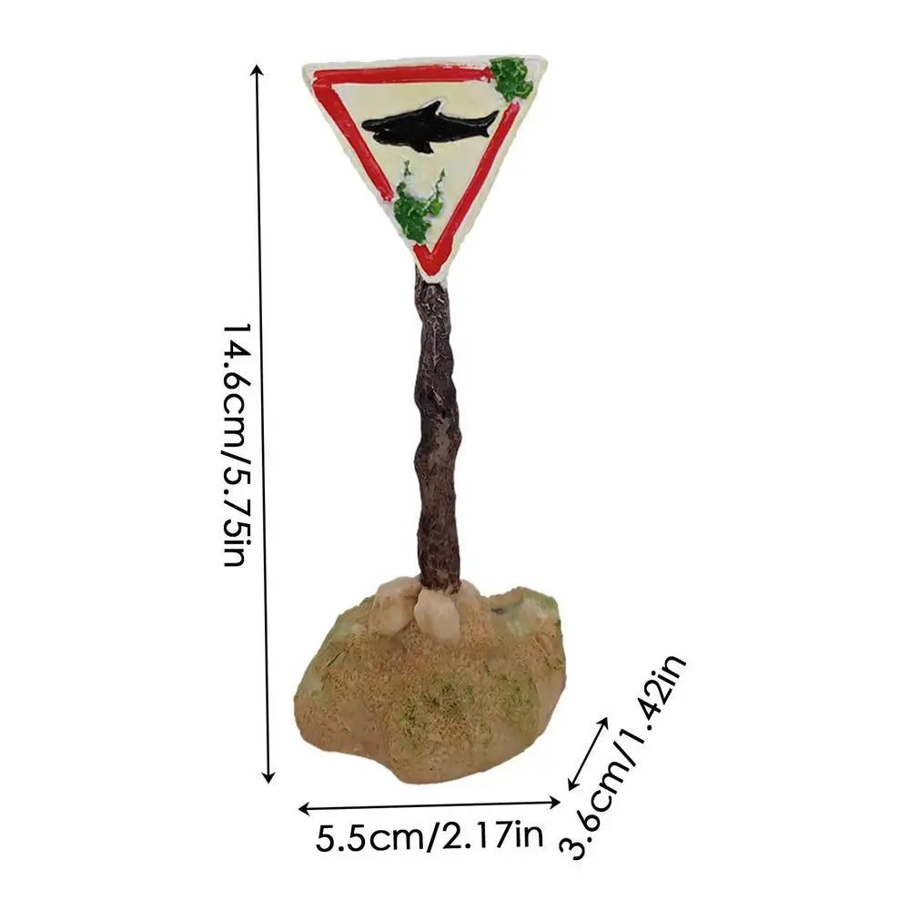 Funny Resin Shark Warning Road Sign Aquarium Ornament, Mini Underwater Landscape Decor Accessory for Fish Tank Landscaping