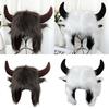 Furry Bull Hat Headwear with Cartoon Horns Halloween Gift Warm Soft Hat