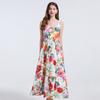 Summer Women Elegant Spaghetti Strap Print Flower Long Maxi Ankle Length Party Dresses