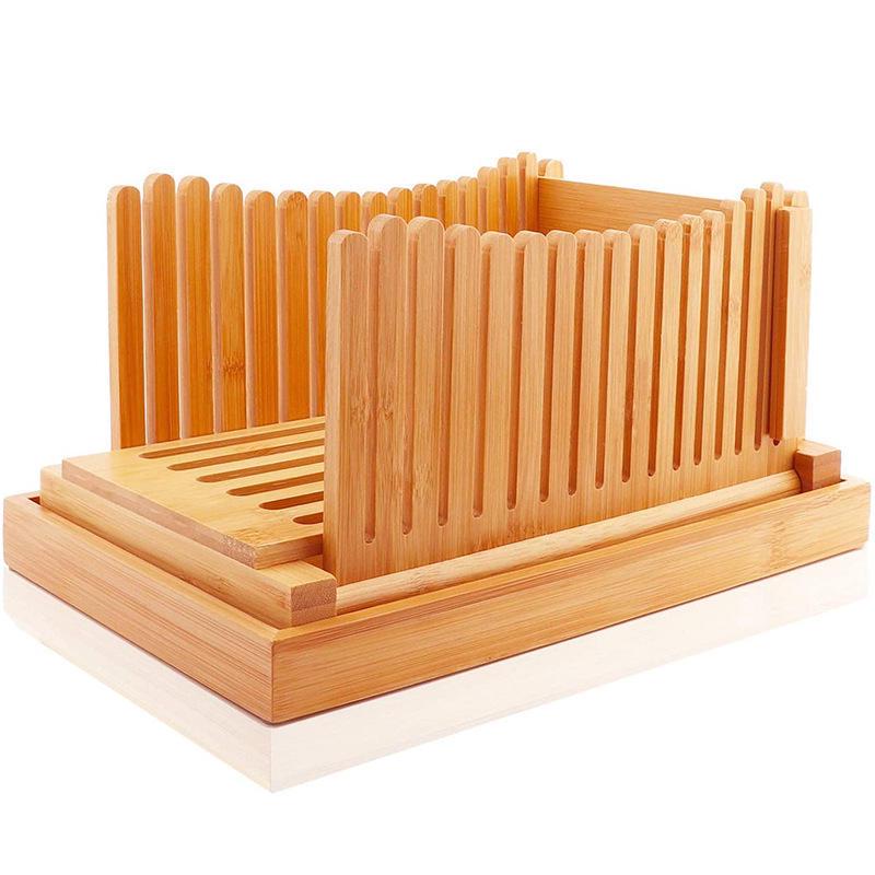 Bamboo Bread Slicer with Crumb Tray for Home Baking