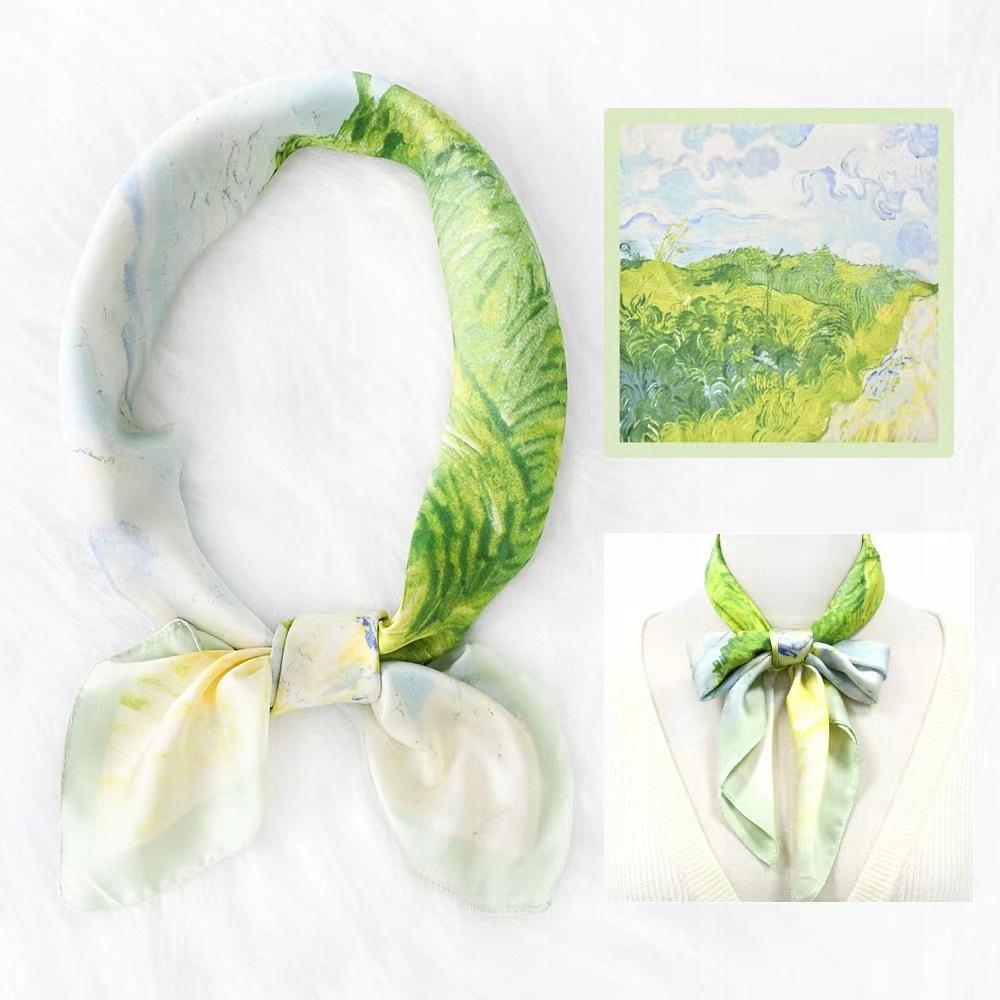 Scarf with print, women' synthetic silk, gift scarf, 70x70