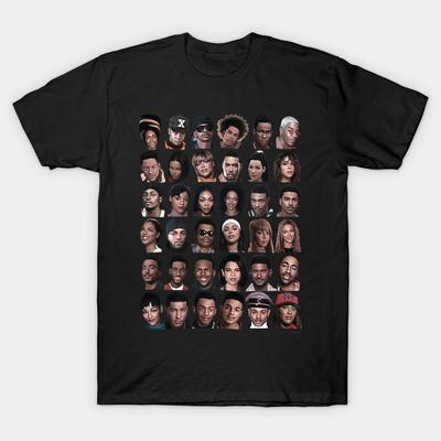 Men Black Print T-shirt 90'S Rnb No-Cut Heat Transfer Print Cotton Tshirt