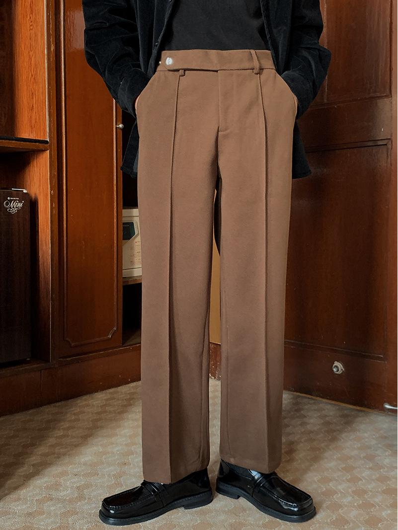 

Мужские шерстяные винтажные брюки прямого кроя свободного покроя в корейском стиле 2XL темный кофе