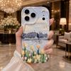 Oil Painting Mountain Tulip Lake Scenery Wavy Edge Phone Case For iPhone 17 16 15 14 13 12 11 8 7 Plus Pro Max Soft Cover