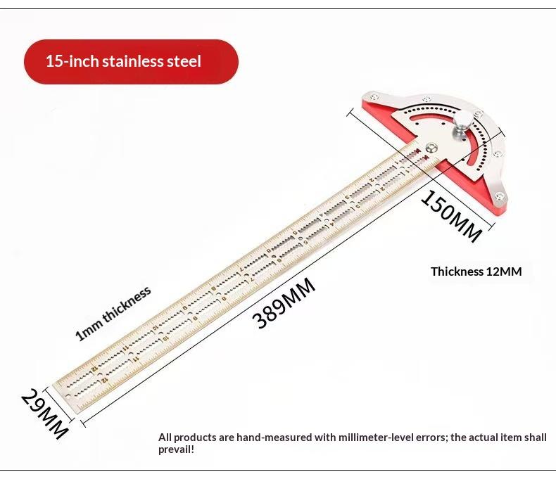 Woodworking Edge Measuring Edge Caliper Scale Stainless Steel Gauge Adjustable Angle Ruler for Woodworking Design Tool