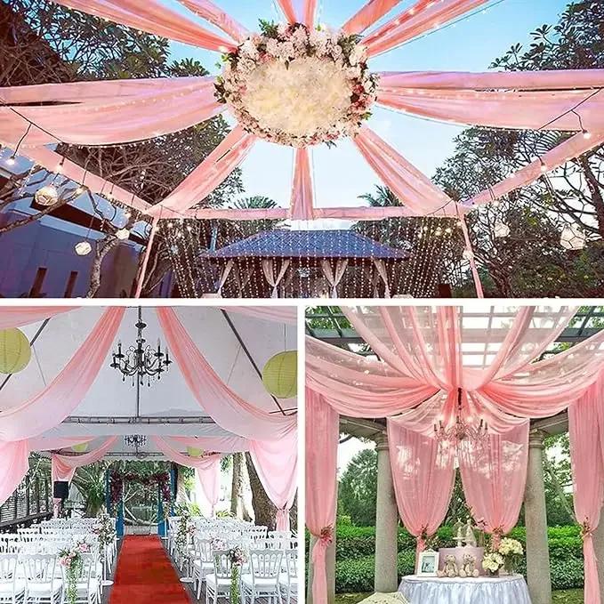 White Wedding Dress Ceiling Drapes Roof Canopy Decor Draping Fabric Chiffon Curtain for Wedding Ceremony Stage Hotel Decoration