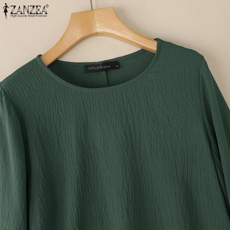 ZANZEA Women Casual Round Neck Solid Color Loose 3/4 Sleeve Blouse