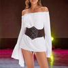 Top da donna con corsetto medievale pirata spalle scoperte maniche svasate irregolari camicetta orlo a petalo festival performance costume cosplay