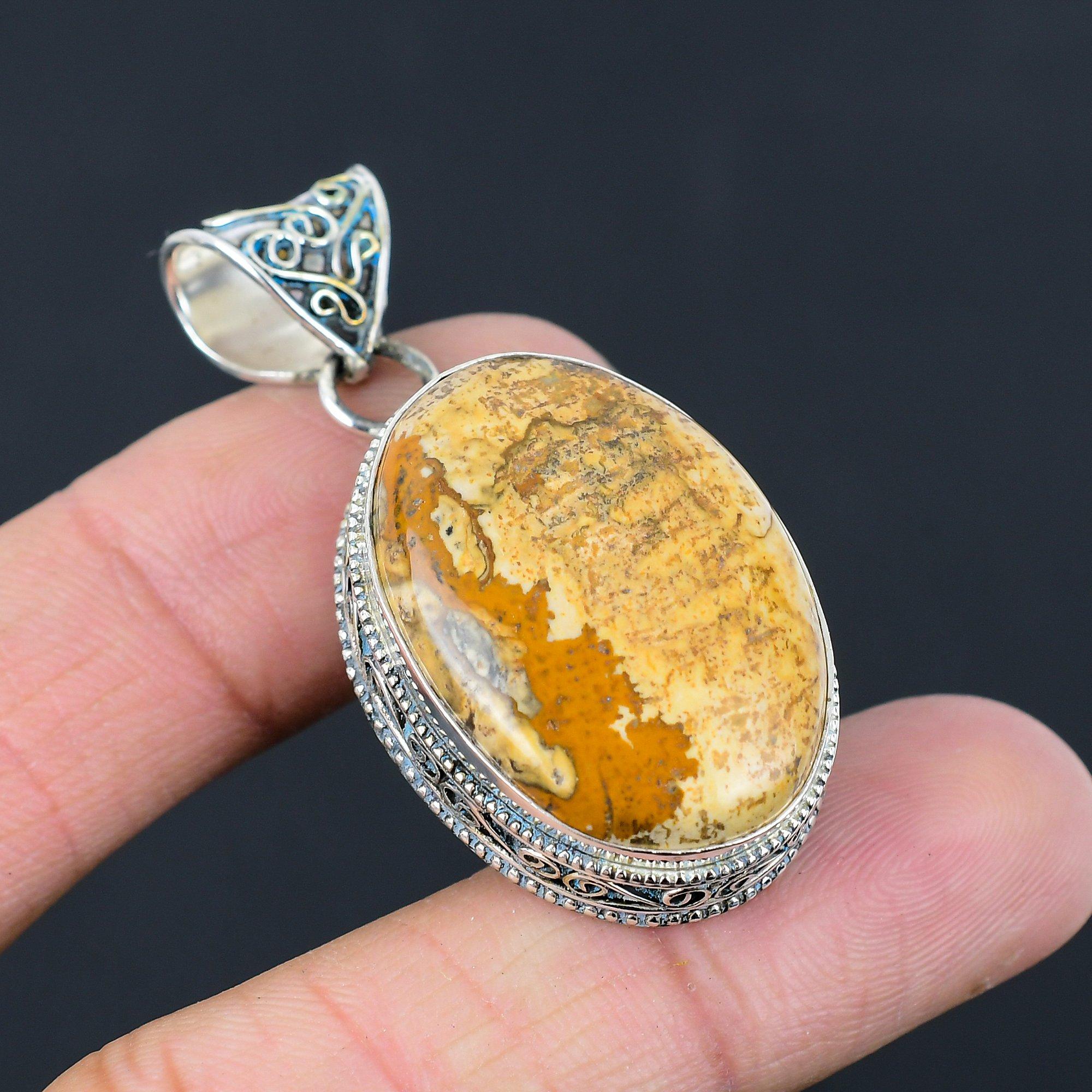 Womens day Sale 925 Sterling Silver Picture Jasper Gemstone Wife Pendant Jewelry