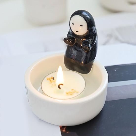 Faceless Man Candle Holder Cartoon Tealight Candle Holder Handcrafted Ceramic Tealight Holder for Home Bedroom Decor Anime Fans Gift