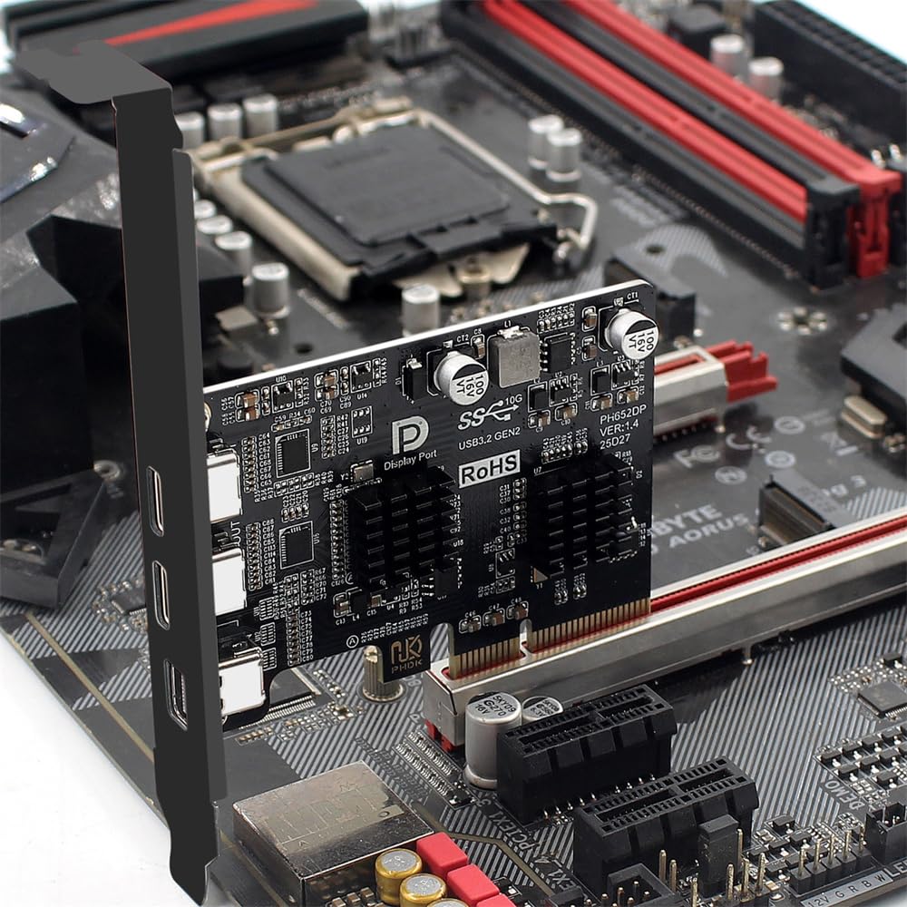 Xiwai PCI Express X4 & Mini DisplayPort 1.4 Input To Dual Type-C USB 3.1 & 4K 60Hz Output Desktop Graphics Expansion Card Adapter ASM3142