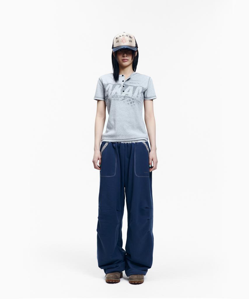 AAKAM Knee Pin-Tuck Ethnic Sweatpants (Navy)