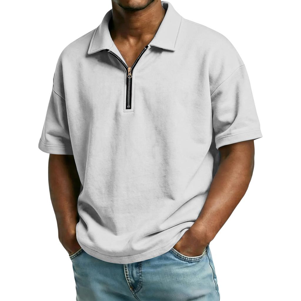 Men's Casual Collared Zipper Neck Short-Sleeve Top