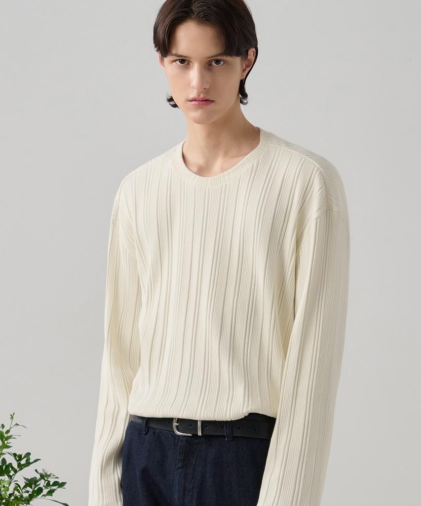 DRAW FIT Ribbed Round Neck T-Shirt [Black]