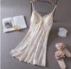 Summer Lace Camisole Nightgown with Removable Pads - Women's Sexy Ice Silk Pajamas