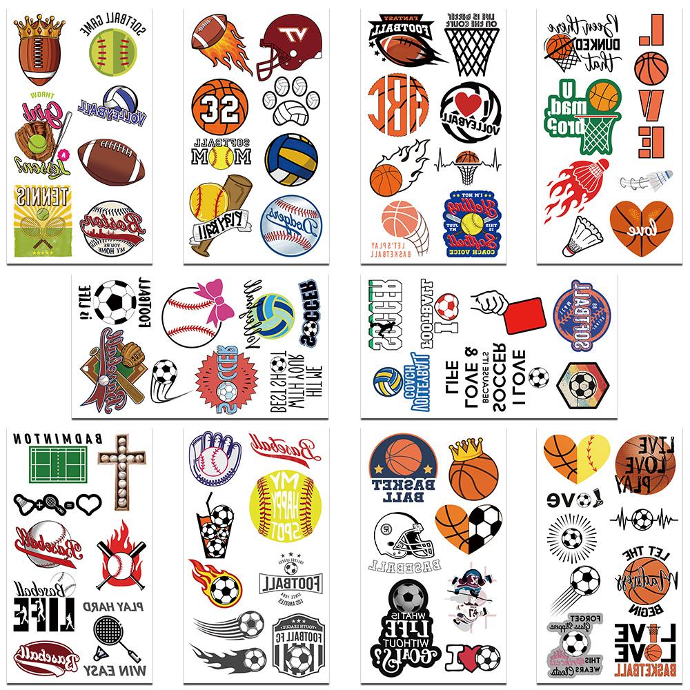 

10 листов наклейки для татуировок с мячом, баскетболом, футболом, для лица, рук, тела, временные водонепроницаемые наклейки для татуировок, креативные подарки для мальчиков