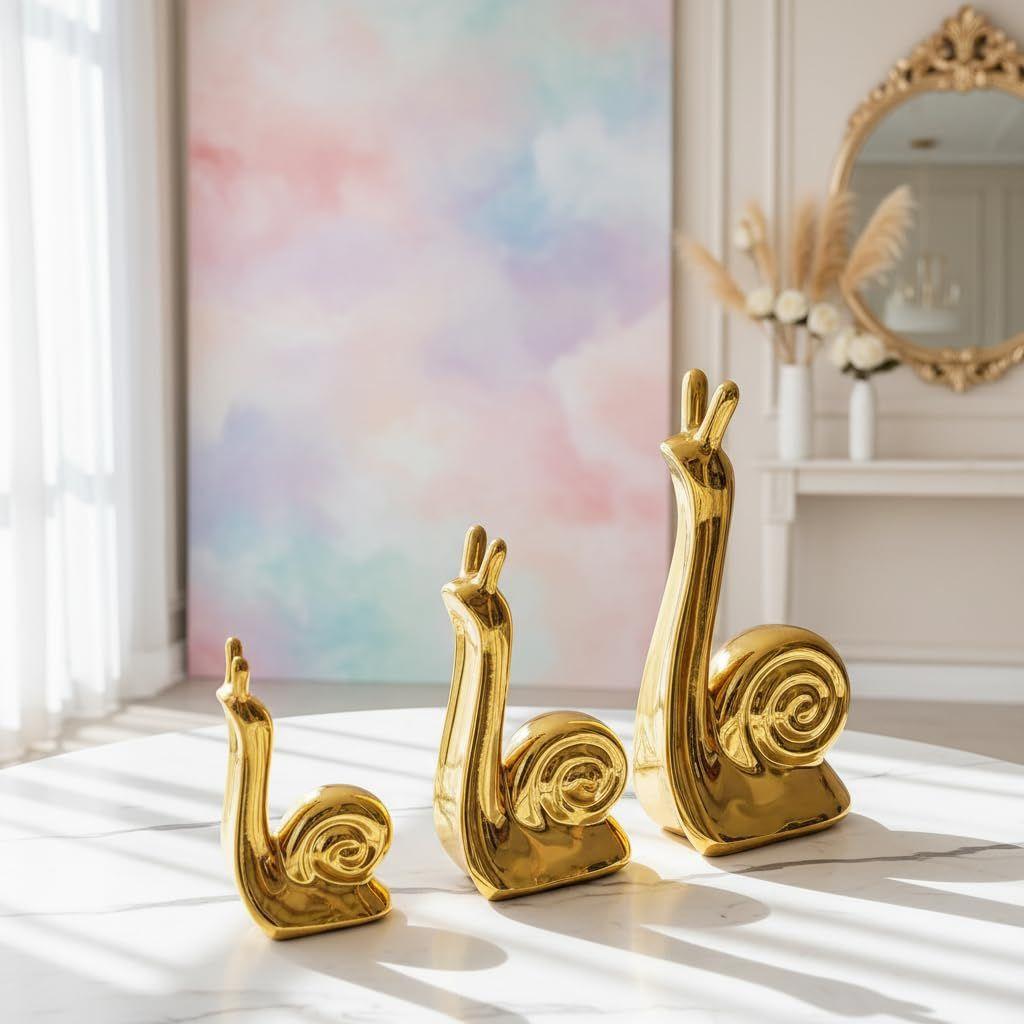 Home Decor Snail Family Ceramic Finish Figures - (Set of 3 Piece, Golden)