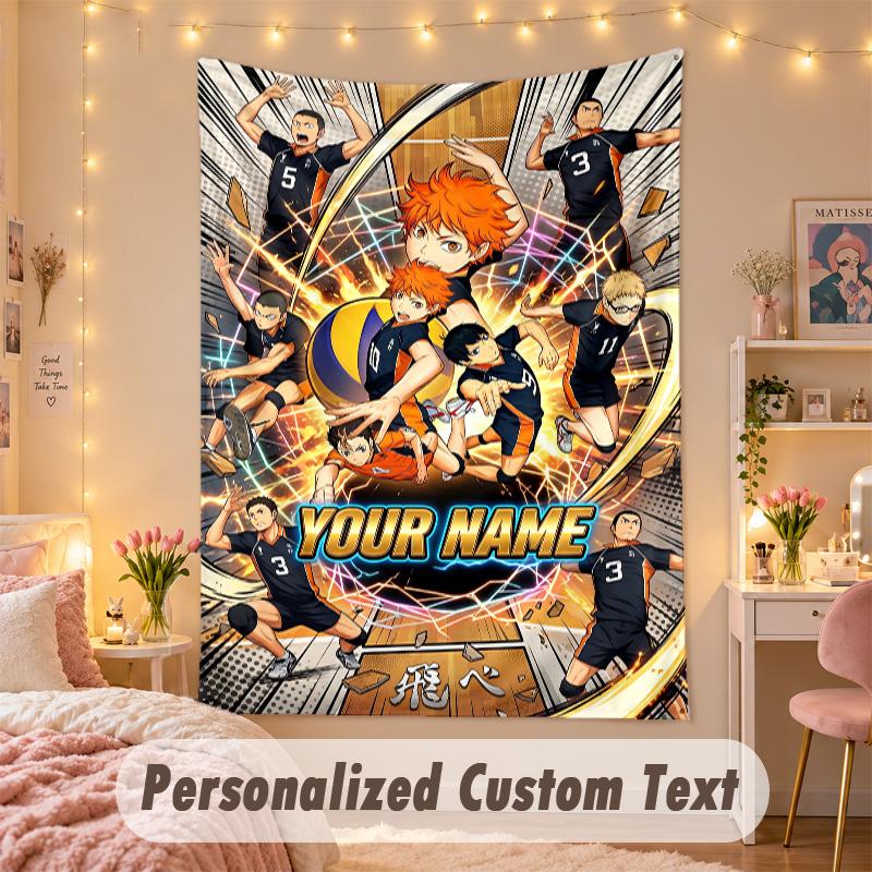 Benutzerdefinierter personalisierter Wandteppich, Haikyuu-Druck, benutzerdefinierter Text mit Namen, Wanddekoration zum Aufhängen für das Schlafzimmer