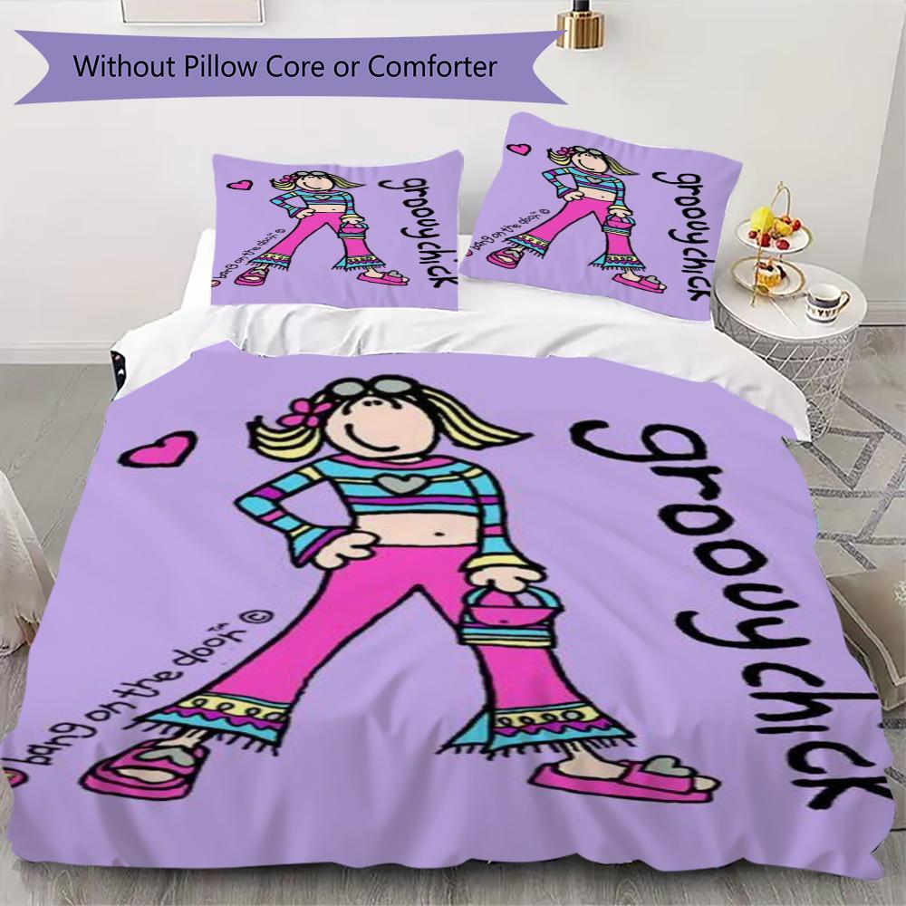Groovy Chick Karikatūras Raksta Gultasveļas Komplekts