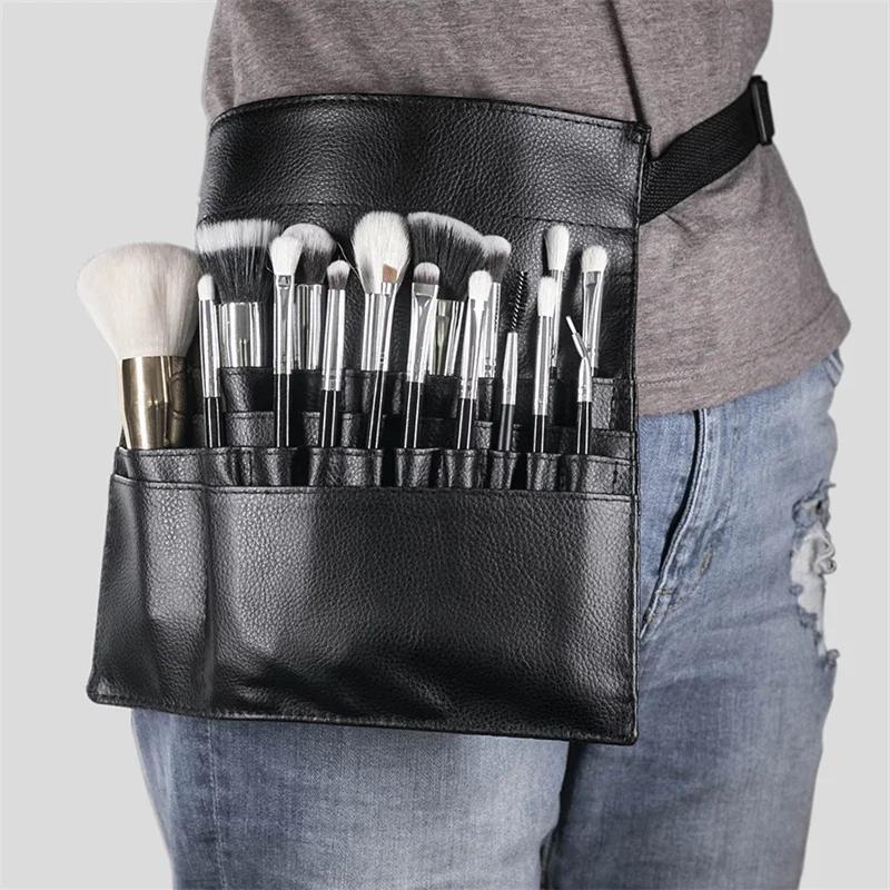 

Multi-function Black Makeup Brush Bag With Belt PU Leather Cosmetic Bag Waist Bag For Professional Makeup Artist Large Capacity чёрный
