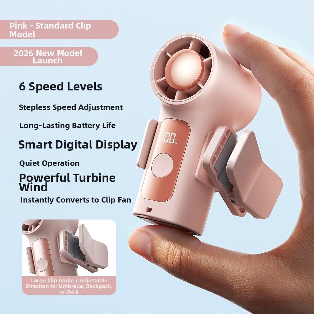 6 Speeds Portable Clip On Fan LED Display Handheld Fan Mini Portable Handheld Clip Fan for Travel розовый