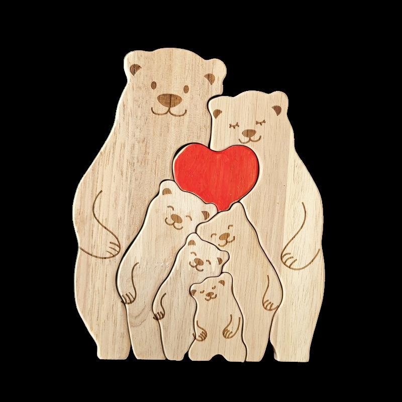 Creative Wooden Mother and Bear Puzzle Ornament, Warm Family Set, Laser Engraved Solid Wood Crafts