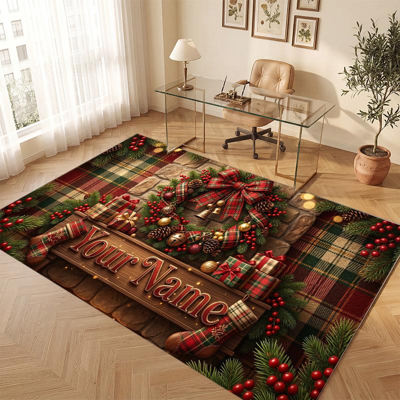 Weicher Kristall-Samt-Teppich mit Weihnachtsmotiv, individuell bedruckbar mit Namen & Text, rutschfester Bodenläufer für Schlafzimmer, Wohnzimmer