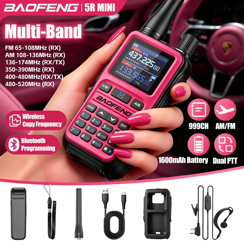 Baofeng 5Rmini Walkie-Talkie Bluetooth Programming Aviation Receiver Dual PTT Transmitter Key Outdoor Travel Baofeng Handheld RA
