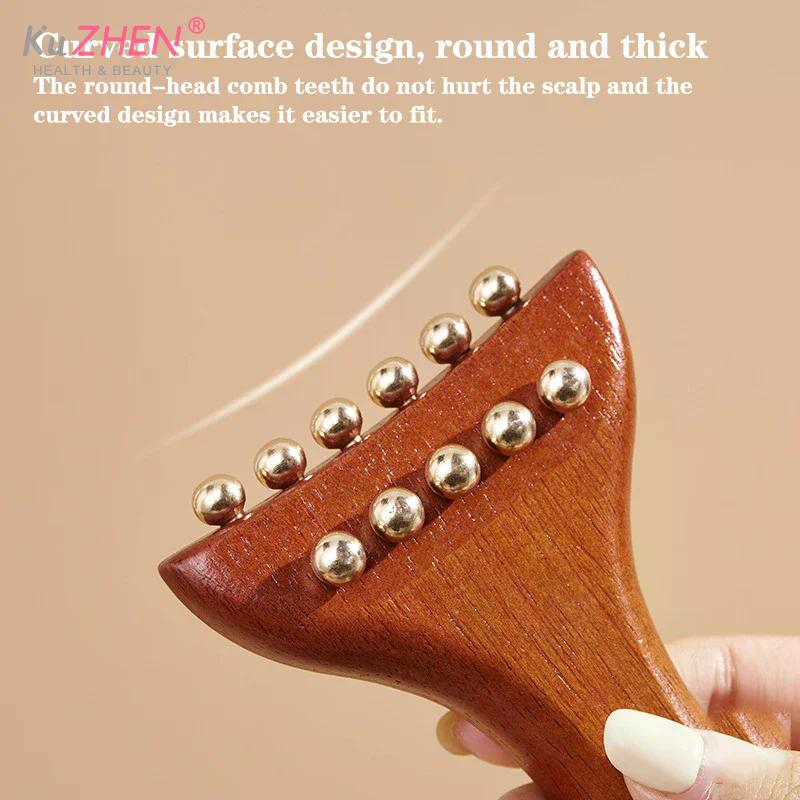 1PCS Wood Brass Gold Bead Facial Lifting Tool Cheek Beauty Massage Gua Sha Lymphatic Drainage Massager Trigger Point Relaxation