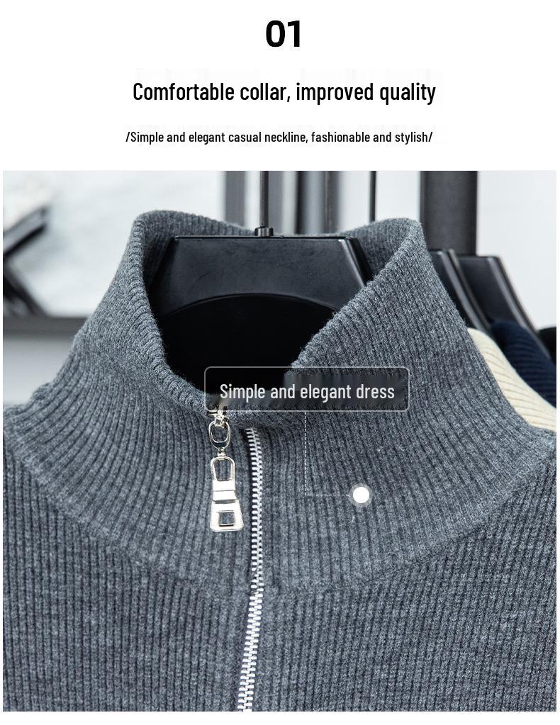 2025 Autumn/Winter Men's Thick Wool Knit Cardigan Business Casual Jacket for Middle-Aged Dads