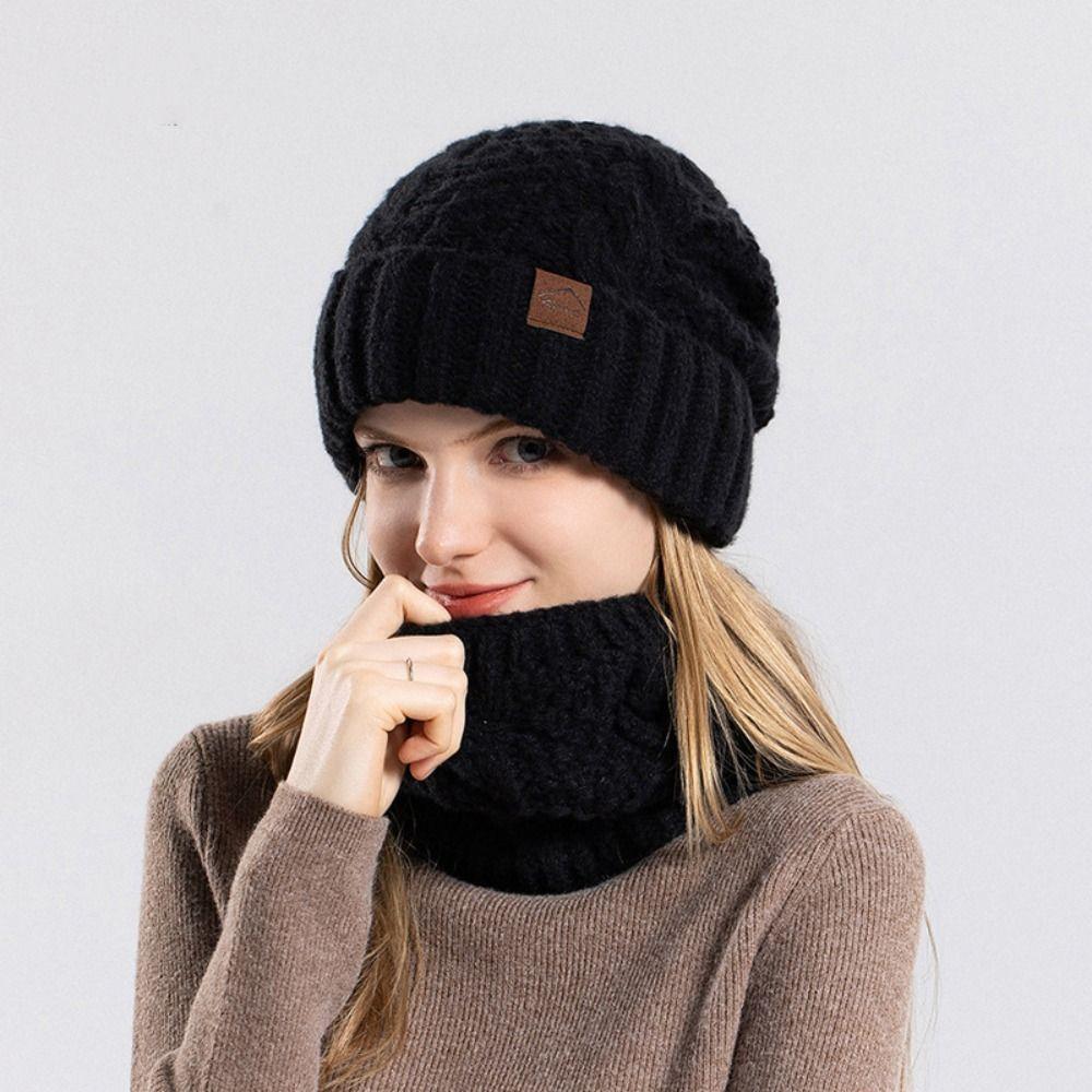 Soft Winter Beanie Hat Scarf Set Thicken Warm Wool Hat Thermal Knit Cap  Outdoor Activities