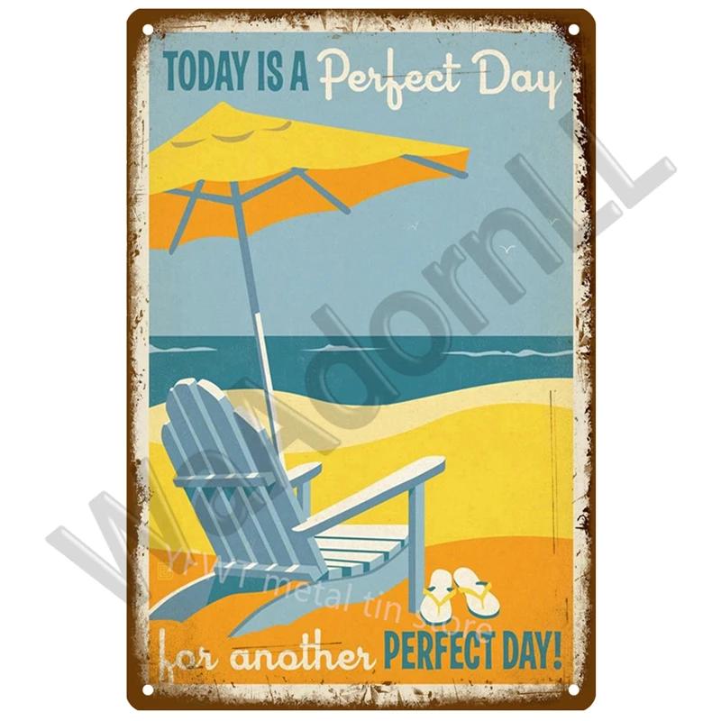 Beach Tin Sign Plaque Metal Summer Sign Metal Plate Wall Decor For Beach Bar House Surf Club Decorative Iron Painting Poster