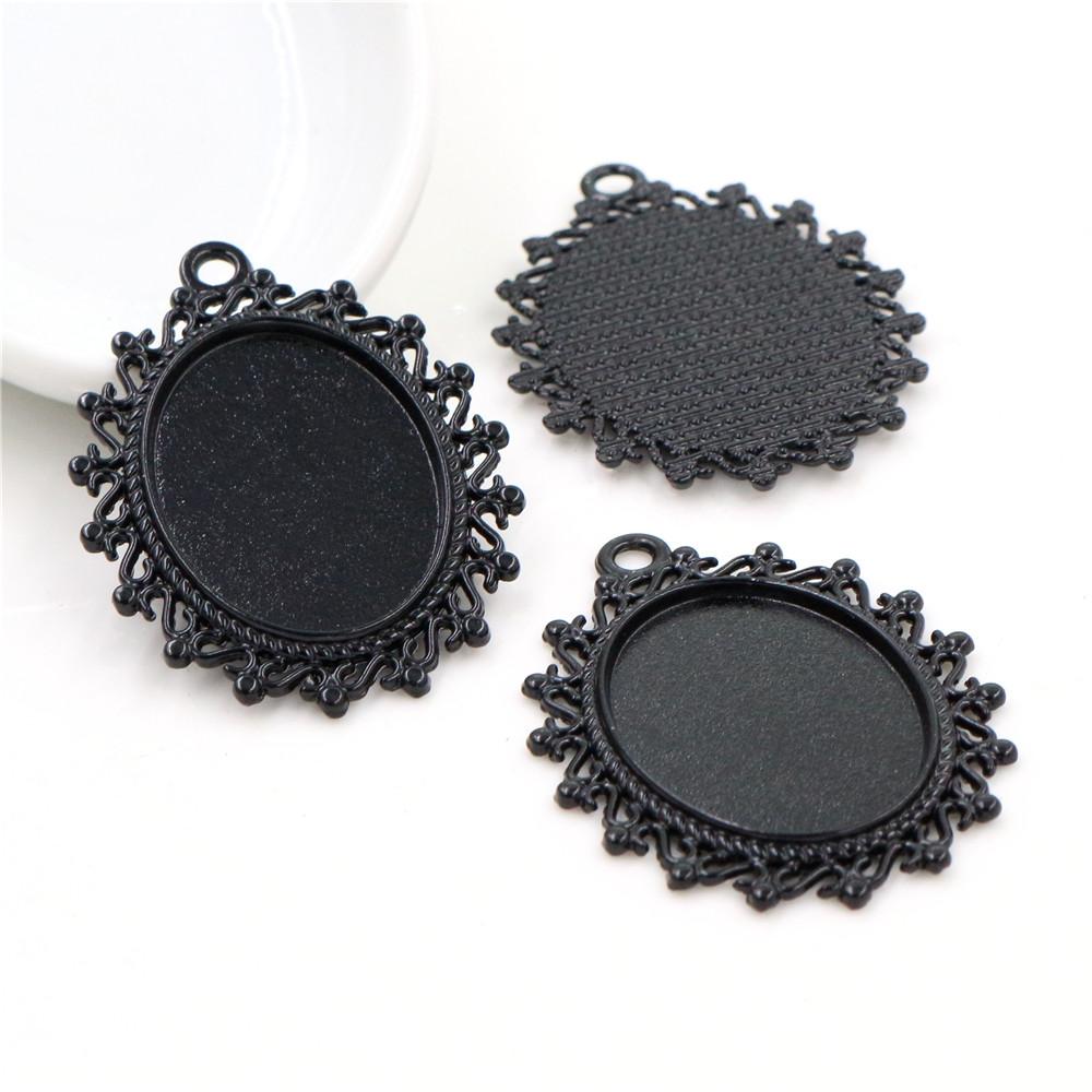 10pcs 18x25mm Inner Size 5 Colors Plated Flowers Style Cameo Cabochon Base Setting Charms Pendant Necklace Findings