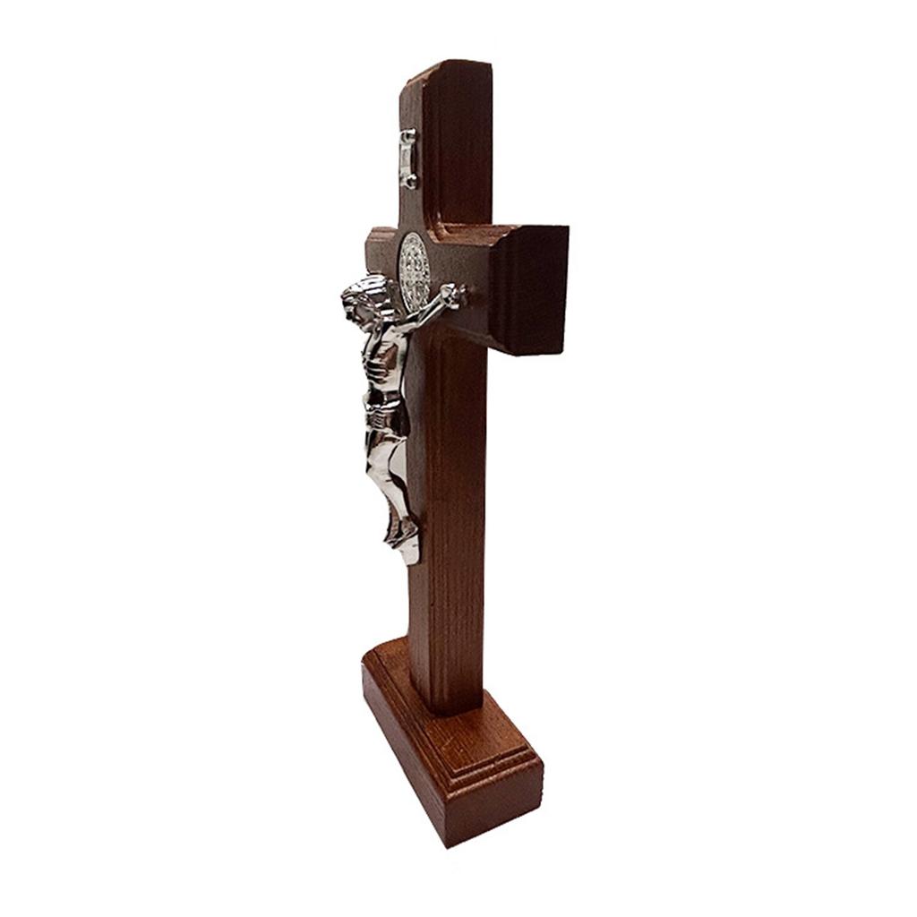 Wood Cross Ornament Standing Statue Art Statue Decoration Supplies for Dormitory Bedroom Party Background Decoration