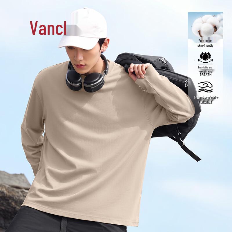 VANCL Men's Oversized Breathable Long-Sleeve Cotton T-Shirt
