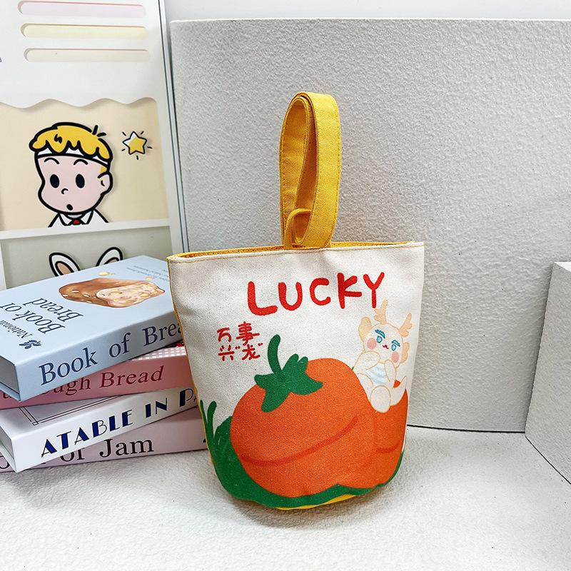 

Cute Cartoon Canvas Bucket Bag for Women Portable Small Handbag for Travel and Daily Use