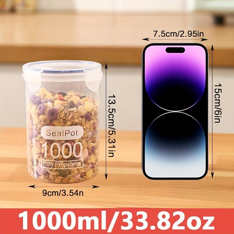 6Pcs 1000ml Storage Jars with Lids, Transparent Plastic Sealable Containers, Airtight Kitchen Organization