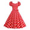 Women Polka Dot Square Neck Bubble Sleeve Bow Tie A Line Midi Dress Multi Colors