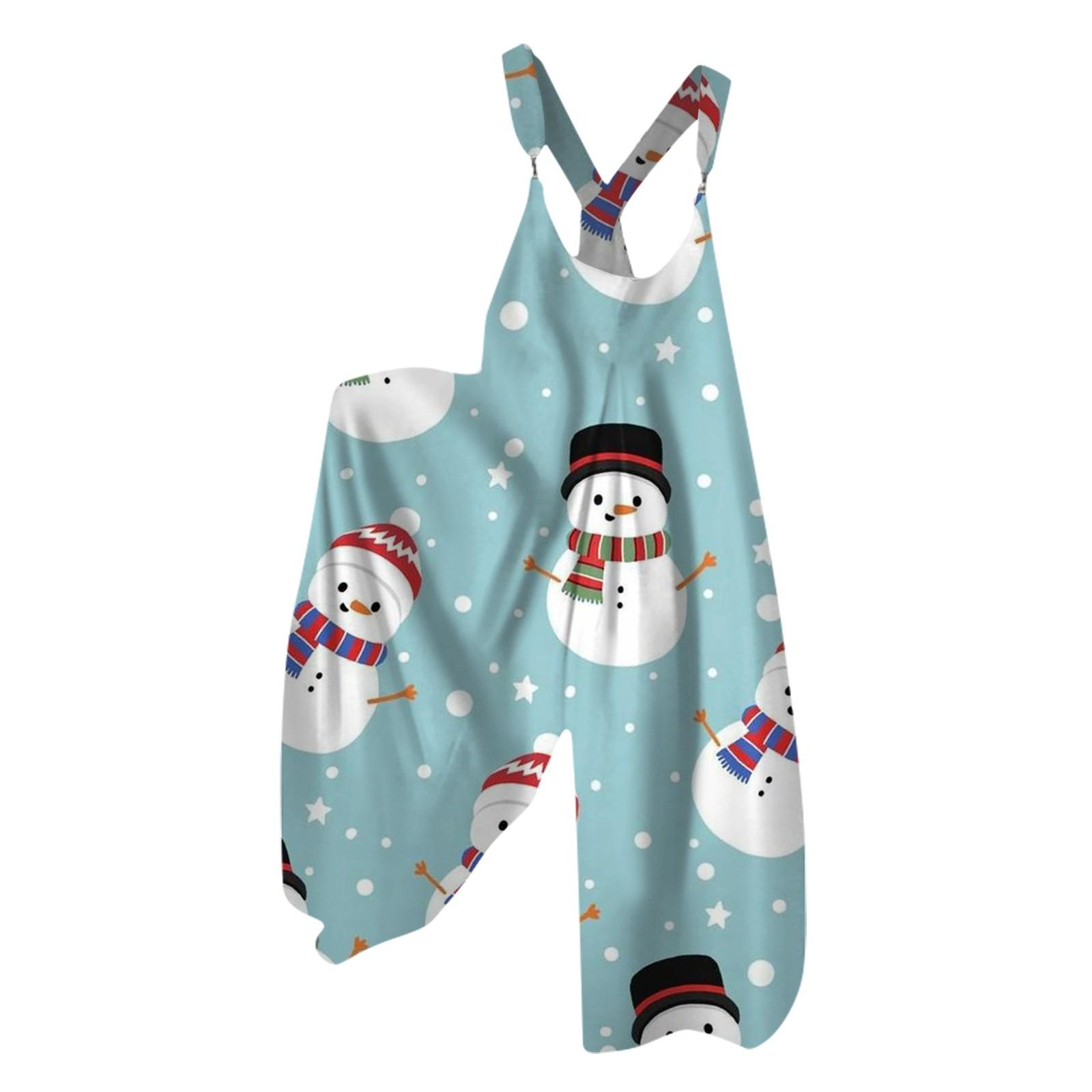 

Женский летний комбинезон с рождественским принтом в винтажном стиле (Нерегулируемые ремни) L белый