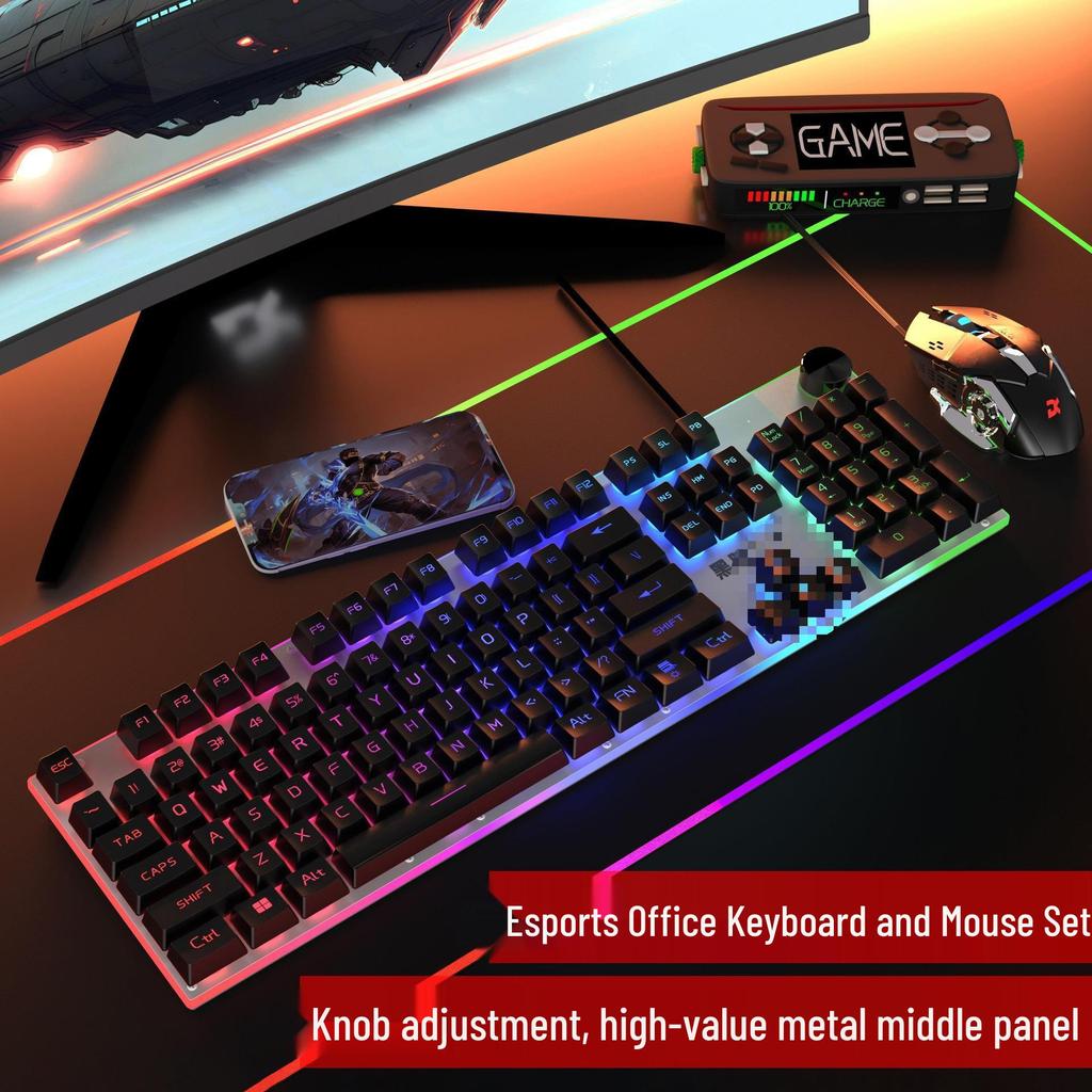 Backlit Wired Gaming Keyboard & Mouse Set with True Mechanical Feel and Suspended Keycaps