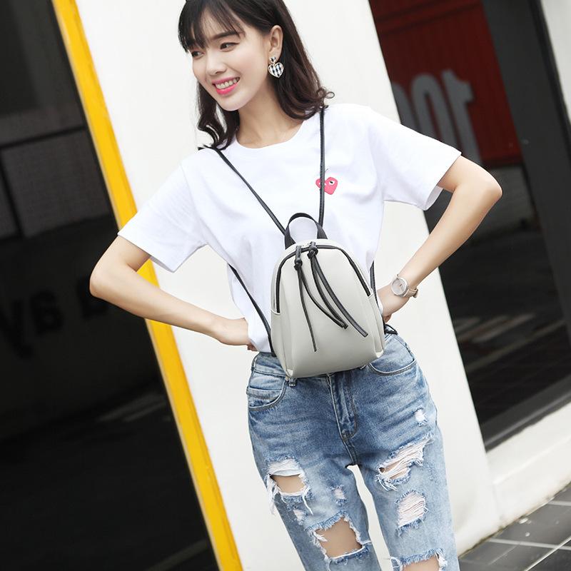 Contrasting color shell type small backpack summer and autumn new women's double pull fringed backpack bag