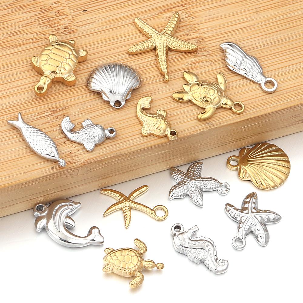 2Pcs Stainless Steel Marine Animal Pendant Dolphin Starfish Shell Shape Charms For Jewelry Making DIY Fashion Necklace Earrings