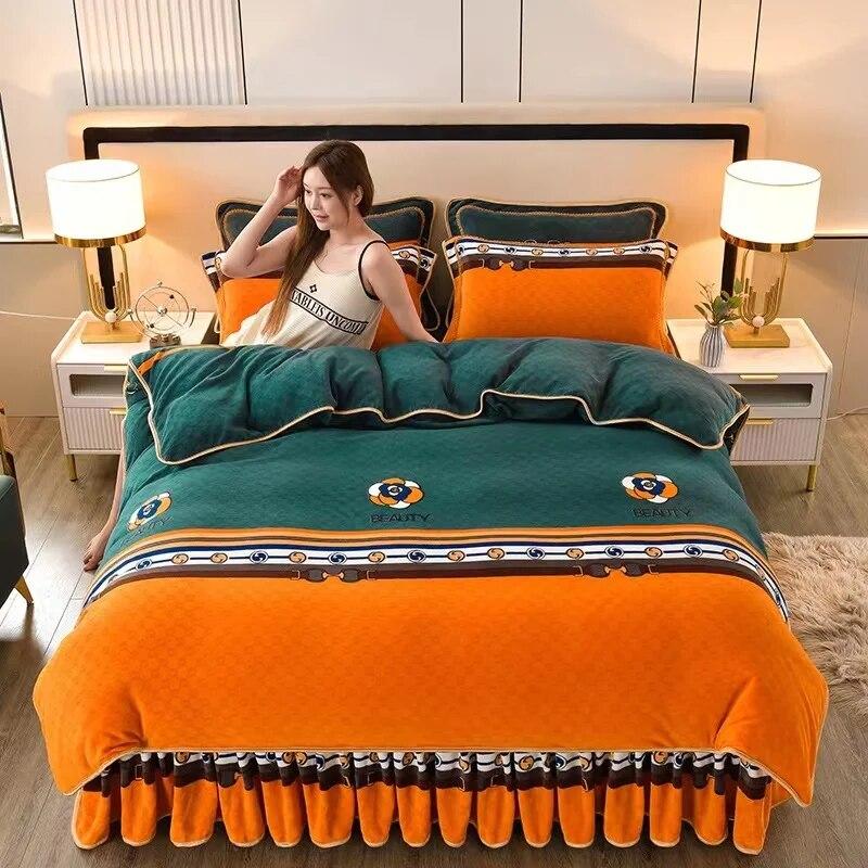 4pcs Bedding Set Fine Velvet Duvet Cover King Queen Size Thicken Quick Warm Coral Fleece Quilt Cover Bed Sheet Pillowcase
