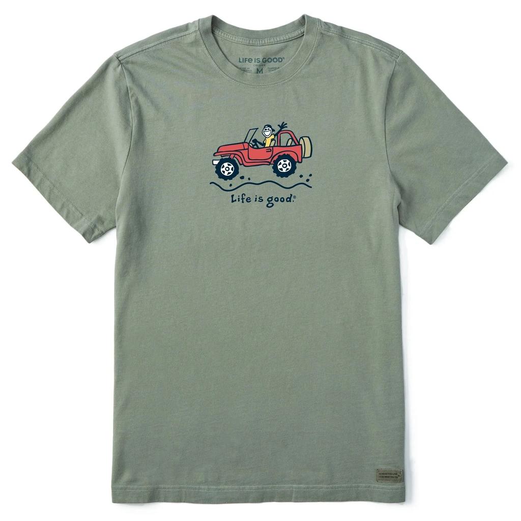 Life Is Good. Men's Offroad Jake Short Sleeve Crusher Tee, Moss Green