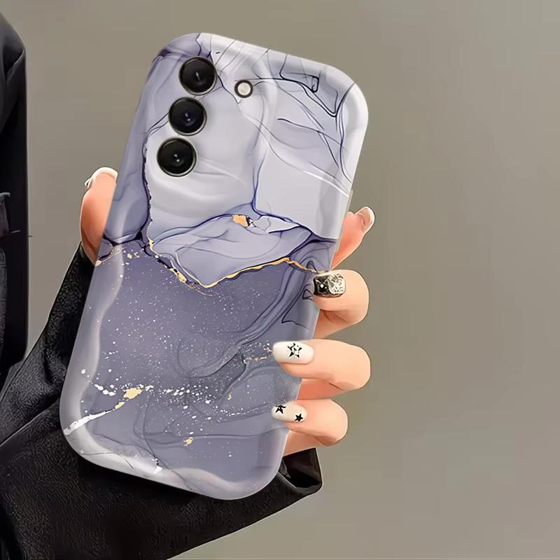 Colored Marble Cream Wave-Edge Case for Samsung S26 Ultra 5G Cases Galaxy S25 Plus S24 S23 S21 FE A17 A37 A57 A56 A55 A16 Cover