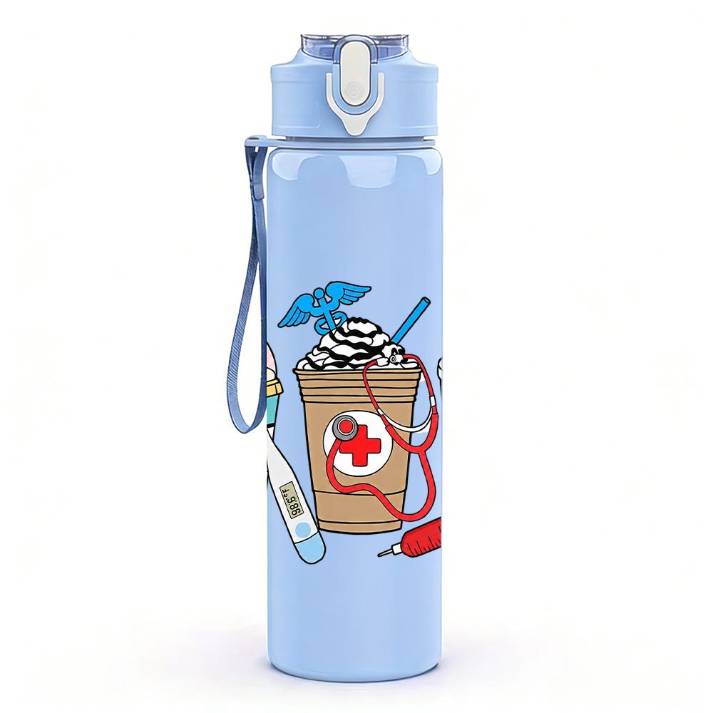 1PC Beach Cooler First Aid Kit 750ml Color Plastic Sports Water Bottle Leakproof Flip Straw Lid Suitable for Sports Office Home Use